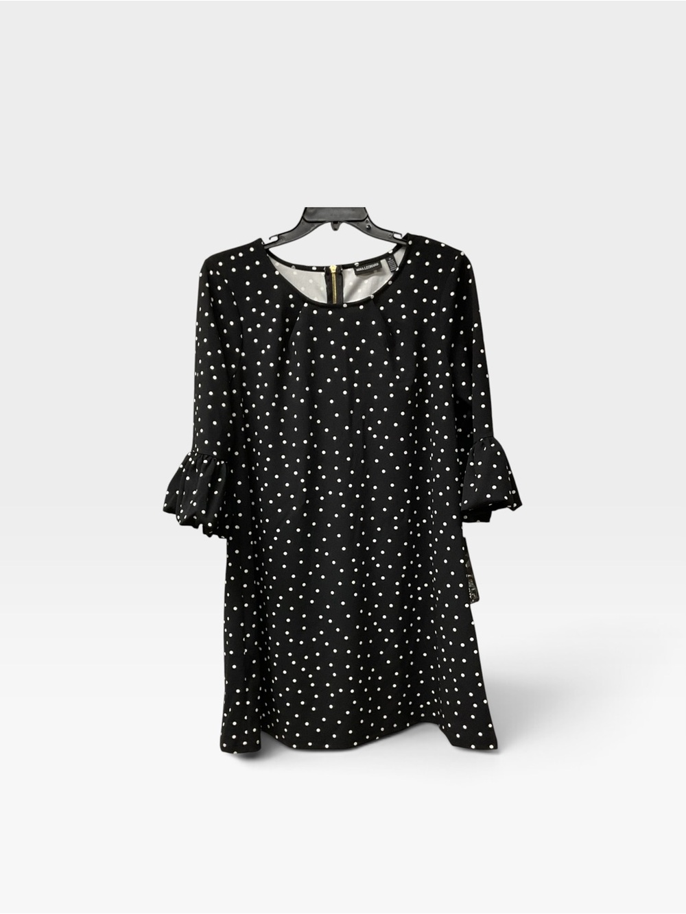 Brand New-Nina Leonard Black and White Polka Dot Ruffle Sleeve Dress